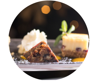 Miniature Christmas Cake and Cheesecake at Old Music Shop Restaurant Christmas Dinner