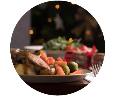 Turkey and Ham Christmas Dinner 2020 Dublin with seasonal vegetables at Old Music Shop RestaurantCastle Hotel Dublin