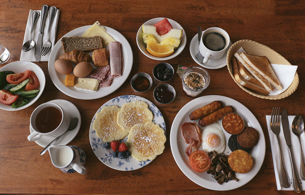 Breakfast, Full Irish Breakfast, coffee in Garden Terrace in Old Music Shop restaurant Dublin